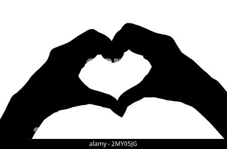 Illustration de la silhouette des mains de la femme posant le SIGNE DU COEUR isolé sur fond blanc Banque D'Images