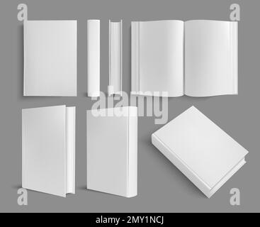Modèle de maquette de livre réaliste avec diverses vues latérales de livres ouverts et fermés avec illustration vectorielle de pages vides Illustration de Vecteur