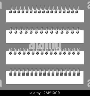 Reliures métalliques réalistes ensemble de papier d'images isolées avec vues du dessus des feuilles de bloc-notes avec illustration vectorielle des trous Illustration de Vecteur