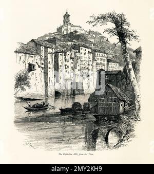 Gravure en bois de la colline du Capitole, l'une des sept collines de Rome, vue du Tibre, Italie. Illustration publiée dans la pittoresque Europ Banque D'Images
