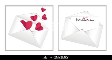 Enveloppe blanche, lettre avec emplacement pour le texte et espace de copie. Texte bonne Saint Valentin. Concept carte postale, Valentin, poste, espace pour le design Illustration de Vecteur