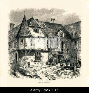 Gravure antique d'une maison à Bad Sobernheim, un village situé sur la rivière Nahe, en Allemagne. Illustration publiée dans la pittoresque Europe, vol III Banque D'Images