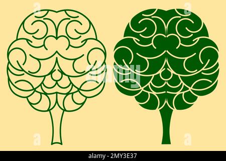 Définir l'élément vectoriel du logo de l'arbre en forme de cerveau pour le design Illustration de Vecteur