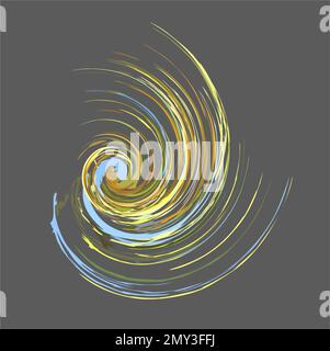 Forme en spirale colorée sur fond gris foncé pour les textiles ou les tirages. Splash Swirl pour logos, emblèmes, étiquettes, couvertures, icônes Web, tatouages, intérieurs Banque D'Images