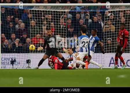 Brighton et Hove, Royaume-Uni. 04th févr. 2023. Jefferson Lerma, de Bournemouth, a tiré sur but, allez tout droit pendant le match de la Premier League entre Brighton et Hove Albion et Bournemouth au stade de la communauté American Express, Brighton et Hove, en Angleterre, le 4 février 2023. Photo de Ken Sparks. Utilisation éditoriale uniquement, licence requise pour une utilisation commerciale. Aucune utilisation dans les Paris, les jeux ou les publications d'un seul club/ligue/joueur. Crédit : UK Sports pics Ltd/Alay Live News Banque D'Images