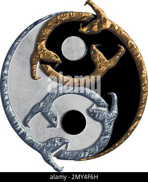 Symbole Tao / Yin Yang fait de serpents - argent et or Illustration de Vecteur