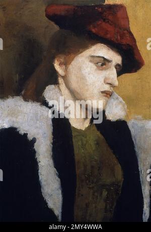 Paula Modersohn-Becker. Tableau intitulé « Portrait d'une jeune femme au chapeau rouge » par le peintre expressionniste allemand Paula Modersohn-Becker (1876-1907), vers 1900 Banque D'Images