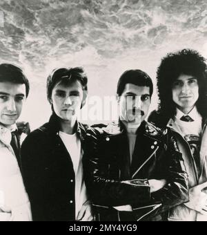 Membres du groupe de rock pop britannique Queen: From Left John Deacon, Roger Taylor, Freddie Mercury et Brian May, UK 1970s Banque D'Images