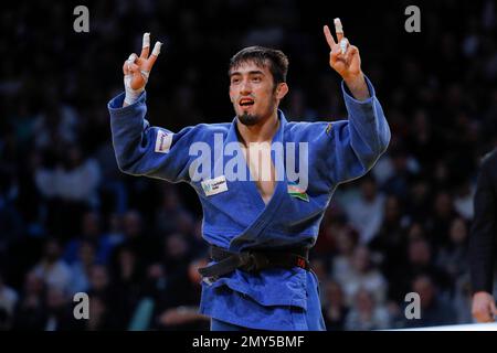 Balabay Aghayev (AZE) a remporté la médaille d'or dans la catégorie hommes  60kg contre Cédric Revol (FRA) (Etoile SP de blanc Mesnil Judo) a participé dans la catégorie hommes -60kg au cours de l'International Judo Paris Grand Slam 2023 (IJF) sur 4 février 2023 au Accor Arena à Paris, France - photo Stephane Allaman / DPPI Banque D'Images