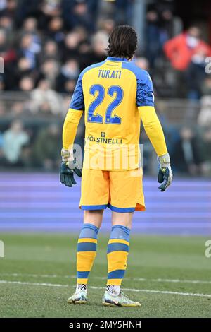 Côme, Italie. 4th févr. 2023. Stefano Turati de Frosinone Calcio lors du match de football italien série B entre Calcio Como et Frosinone Calcio le 4 février 2023 au stadio Giuseppe Senigallia à Côme, Italie. Photo Tiziano Ballabio crédit: Tiziano Ballabio/Alamy Live News Banque D'Images