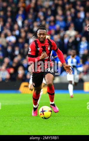 Brighton, Royaume-Uni. 04th févr. 2023. Antoine Semenyo du FC Bournemouth lors du match de la première ligue entre Brighton et Hove Albion et Bournemouth à l'Amex on 4 février 2023 à Brighton, en Angleterre. (Photo de Jeff Mood/phcimages.com) Credit: PHC Images/Alamy Live News Banque D'Images