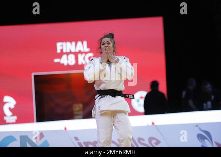 Blandine Pont (FRA) (Red Star Champigny Judo) a concouru dans la catégorie femmes -48kg a remporté la médaille d'or contre Tugce Beder (TUR) lors de l'International Judo Paris Grand Slam 2023 (IJF) sur 4 février 2023 à l'aréna Accor à Paris - photo: Stephane Allaman/DPPI/LiveMedia Banque D'Images