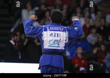Balabay Aghayev (AZE) a remporté la médaille d'or dans la catégorie hommes  60kg contre Cédric Revol (FRA) (Etoile SP de blanc Mesnil Judo) dans la catégorie hommes -60kg lors de l'International Judo Paris Grand Chelem 2023 (IJF) sur 4 février 2023 à l'aréna Accor à Paris, France - photo: Stephane Allaman/DPPI/LiveMedia Banque D'Images