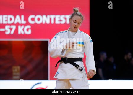 Daria Bilodid (UKR) dans la catégorie femmes  57kg a remporté la médaille de bronze contre Telma Monteiro (por) lors de l'International Judo Paris Grand Chelem 2023 (IJF) sur 4 février 2023 à l'arène Accor à Paris, France - photo Stephane Allaman / DPPI Banque D'Images