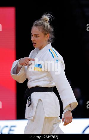 Daria Bilodid (UKR) dans la catégorie femmes  57kg a remporté la médaille de bronze contre Telma Monteiro (por) lors de l'International Judo Paris Grand Chelem 2023 (IJF) sur 4 février 2023 à l'arène Accor à Paris, France - photo Stephane Allaman / DPPI Banque D'Images