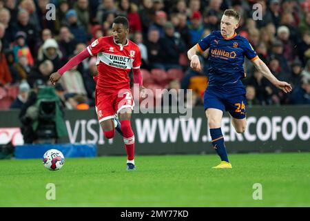 Middlesbrough, Royaume-Uni. 4th févr. 2023. Isaiah Jones de Middlesbrough avance pendant le match de championnat Sky Bet entre Middlesbrough et Blackpool au stade Riverside, à Middlesbrough, le samedi 4th février 2023. (Photo : Trevor Wilkinson | MI News) Credit: MI News & Sport /Alay Live News Banque D'Images