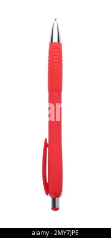 Stylo rétractable rouge isolé sur blanc. Papeterie scolaire Banque D'Images