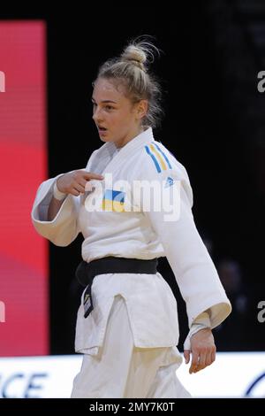 Daria Bilodid (UKR) dans la catégorie femmes  57kg a remporté la médaille de bronze contre Telma Monteiro (por) lors de l'International Judo Paris Grand Chelem 2023 (IJF) sur 4 février 2023 à l'Arena Accor à Paris, France - photo: Stephane Allaman/DPPI/LiveMedia Banque D'Images