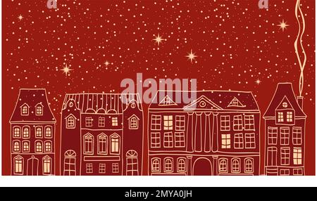 Une jolie vieille rue de la ville le soir de Noël Illustration de Vecteur