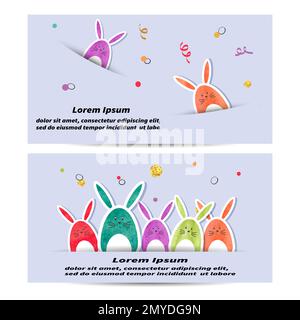 Bon cadeau de Pâques avec lapins mignons. Illustration vectorielle des lapins. Illustration de Vecteur