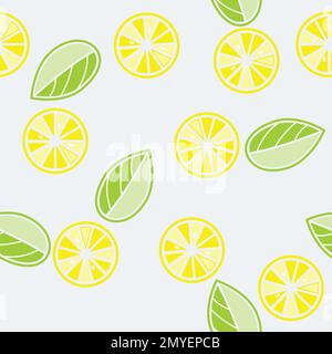 Tranches et feuilles de citron, motif de dessin animé sans couture Illustration de Vecteur