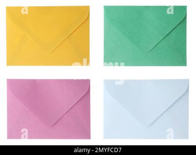 Jeu d'enveloppes lumineuses sur fond blanc Banque D'Images