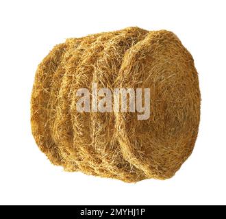 Balle de foin séchée isolée sur blanc. Industrie agricole Banque D'Images