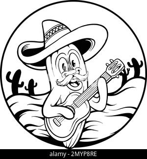 Sombrero guitare mexicain cactus cinco de mayo silhouette vecteur illustrations pour votre travail logo, t-shirt, autocollants et dessins d'étiquettes Illustration de Vecteur