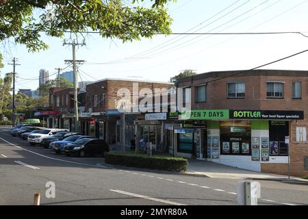 Magasins sur Iron Street, North Parramatta Banque D'Images