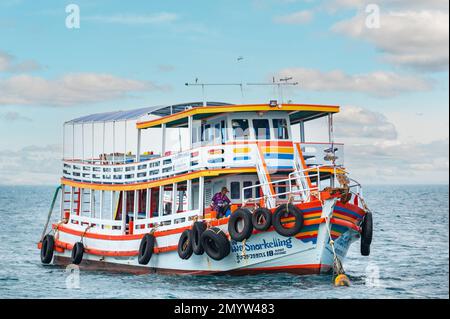 Pattaya, Thaïlande - 04 février 2023: Grand Ferry bateau en mer, transport principal pour relier le centre ville de Pattaya et Koh Larn, célèbre île pour Banque D'Images