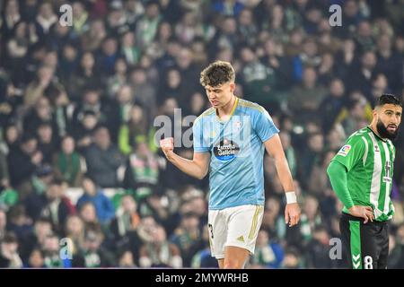 SÉVILLE, ESPAGNE - FÉVRIER 4: Jörgen Strand Larsen de RC Celta de Vigo célèbre son but lors du match entre Real Betis Balompie et RC Celta de Vigo de la Liga Santander sur 4 février 2022 à Benito Villamarin à Séville, Espagne. (Photo de Samuel Carreño/ PX Images) Banque D'Images