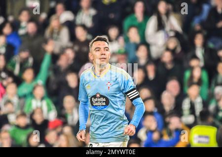 SÉVILLE, ESPAGNE - FÉVRIER 4: Iago Aspas de RC Celta de Vigo après le combat avec Luiz Felipe pendant le match entre Real Betis Balompie et RC Celta de Vigo de la Liga Santander sur 4 février 2022 à Benito Villamarin à Séville, Espagne. (Photo de Samuel Carreño/ PX Images) Banque D'Images