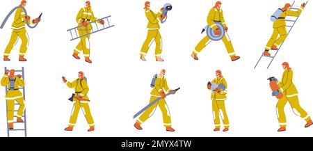 Pompiers au travail, personnes portant des costumes vecteur Illustration de Vecteur