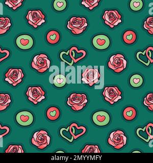 Motif coloré répétitif arrière-plan de l'amour et de la relation, la Saint-Valentin roses liées, fait de simples illustrations vectorielles. Illustration de Vecteur