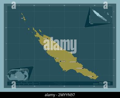Nord, province de Nouvelle-Calédonie. Forme de couleur unie. Lieux et noms des principales villes de la région. Cartes d'emplacement auxiliaire d'angle Banque D'Images