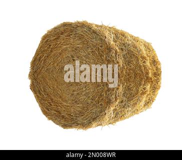 Balle de foin séchée isolée sur blanc. Industrie agricole Banque D'Images