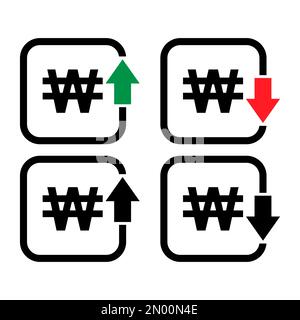 L'ensemble de symboles de coût a gagné l'icône d'augmentation et de diminution. Symbole de vecteur d'argent isolé en arrière-plan . Illustration de Vecteur