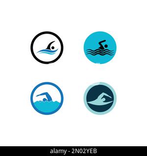 Modèle de conception de vecteur d'ilustration de logo de sport de natation Illustration de Vecteur