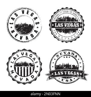 Cachet de la ligne aérienne du Nevada de Las Vegas. Passeport postal Silhouette. Jeu d'icônes City Round Vector. Postage vintage Illustration de Vecteur