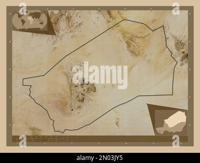 Agadez, département du Niger. Carte satellite basse résolution. Cartes d'emplacement auxiliaire d'angle Banque D'Images