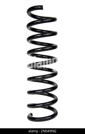 Ressort hélicoïdal d'automobile noir isolé sur fond blanc Banque D'Images