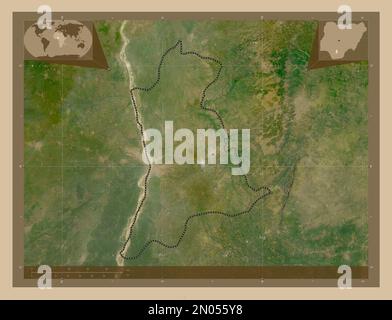 Anambra, État du Nigéria. Carte satellite basse résolution. Cartes d'emplacement auxiliaire d'angle Banque D'Images