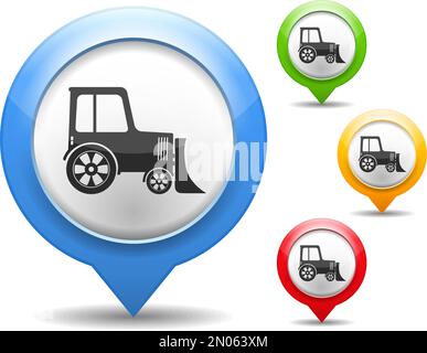 Marqueur de carte avec icône d'un tracteur, illustration du vecteur eps10 Illustration de Vecteur
