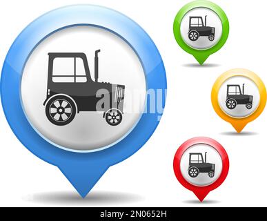 Marqueur de carte avec icône d'un tracteur, illustration du vecteur eps10 Illustration de Vecteur