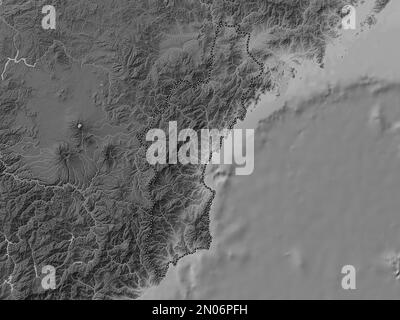 Hamgyong-bukto, province de Corée du Nord. Carte d'altitude en niveaux de gris avec lacs et rivières Banque D'Images