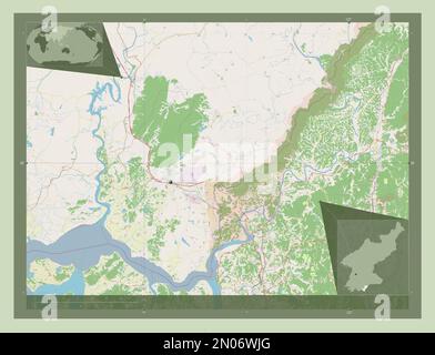 Kaesong, région administrative spéciale de la Corée du Nord. Ouvrez la carte des rues. Cartes d'emplacement auxiliaire d'angle Banque D'Images