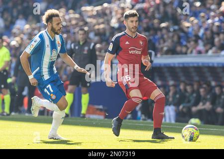 David Garcia de CA Osasuna pendant le match de la Ligue entre le RCD Espanyol et le CA Osasuna au stade RCDE à Cornella, en Espagne. Banque D'Images