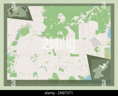 Ryanggang, province de Corée du Nord. Ouvrez la carte des rues. Cartes d'emplacement auxiliaire d'angle Banque D'Images