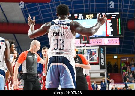 Taliercio, Venise, Italie, 05 février 2023, Nick Perkins (Happy Casa Brindisi) gestes pendant Umana Reyer Venezia vs Happy Casa Brindisi - Championnat italien de basket-ball De série Banque D'Images