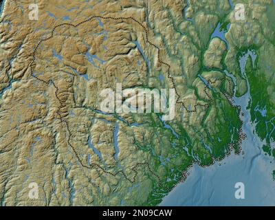 Vestfold og Telemark, comté de Norvège. Carte d'altitude en couleur avec lacs et rivières Banque D'Images